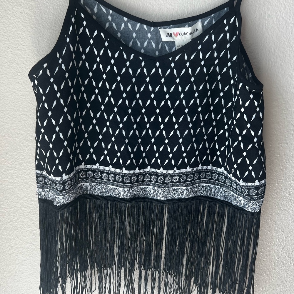 H&M Black and White Fringe Crop Top